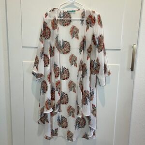 Turquoise Haven Kimono Skull Feather Print Bohemian Festival Cover Up‎ duster OS